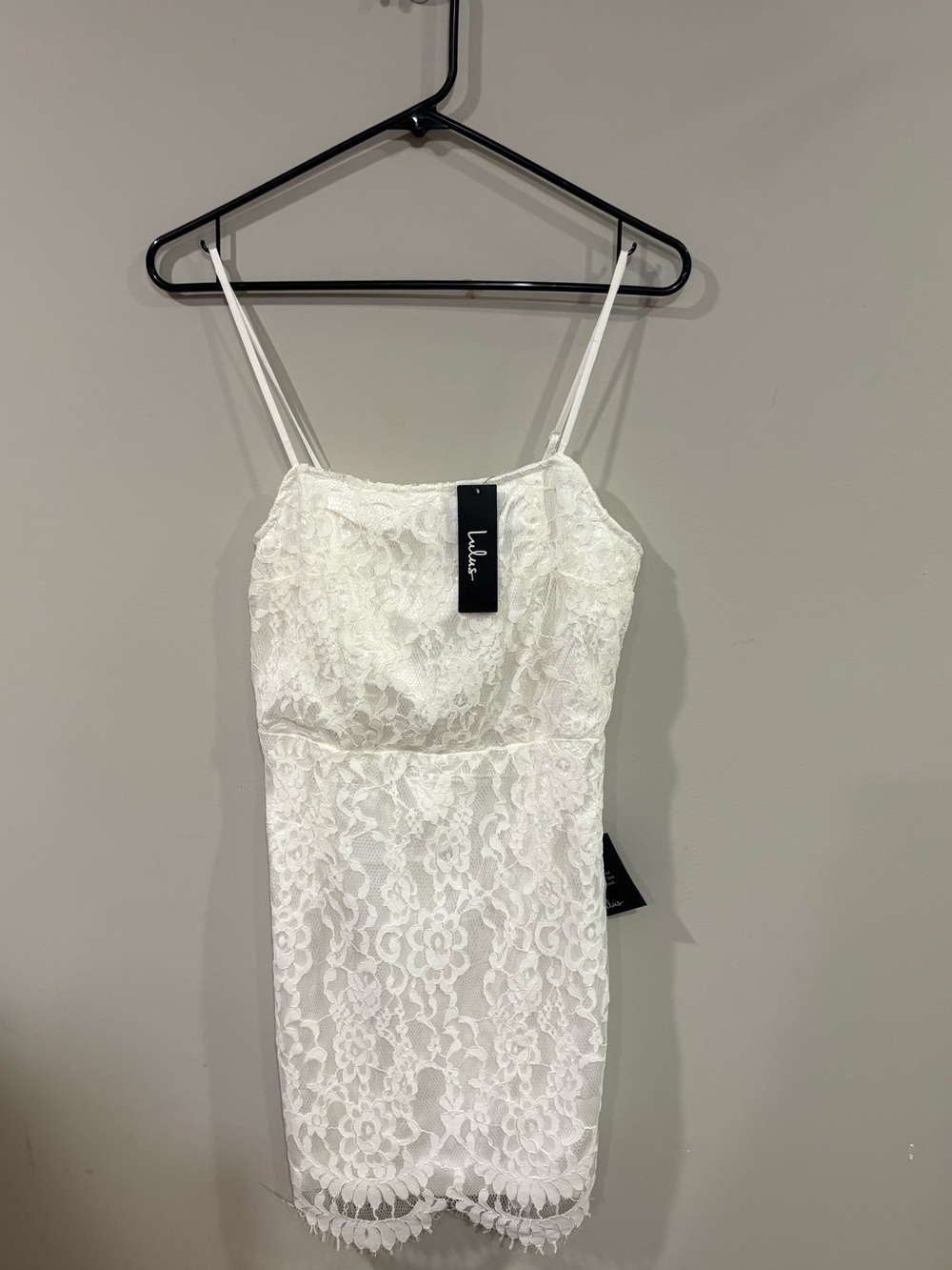 Lulu's White Lace Bodycon Dress with Spaghetti Straps